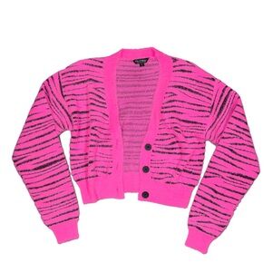 Miss Selfridge Fuzzy Pink and Black Zebra Print Cardigan